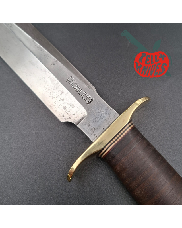Randall Made Knives Vintage 80ies Model 1-7 forged carbon steel stacked leather handle brown leather sheath