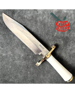 Randall Made Knives Model 12-9 Sportsman Bowie 14 grind forged carbon steel Ivorite handle brass guard black leather sheath