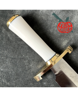 Randall Made Knives Model 12-9 Sportsman Bowie 14 grind forged carbon steel Ivorite handle brass guard black leather sheath