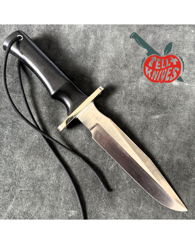 Randall Made Knives Model 16 SP1 Fighter forged stainless steel black micarta handle nickel silver guard black leather sheath