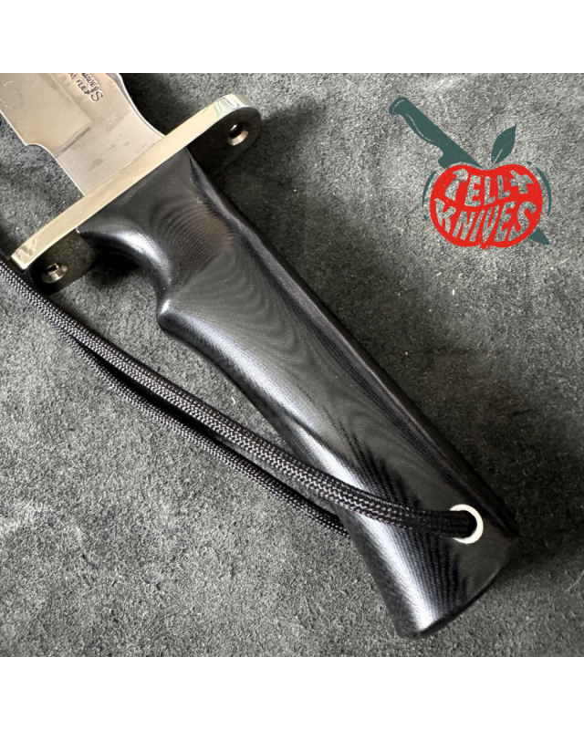 Randall Made Knives Model 16 SP1 Fighter forged stainless steel black micarta handle nickel silver guard black leather sheath
