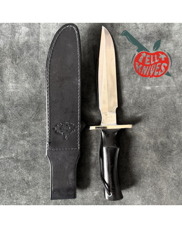 Randall Made Knives Model 16 SP1 Fighter forged stainless steel black micarta handle nickel silver guard black leather sheath