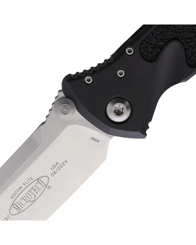 Microtech Socom Elite Linerlock M390 steel stonewash finish black aluminium handle