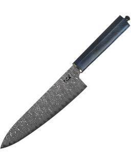 Chef's Knife Acid etched finish VG-10 core Damascus steel blade blue spalted maple wood handle