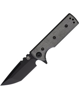 T.A.K. Tanto blade Elmax steel Black PVD finish Linerlock Black micarta handle Flipper