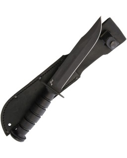 Ontario 498 Combat Knife Fixed Blade 1095 carbon steel zinc phosphate finish black leather handle