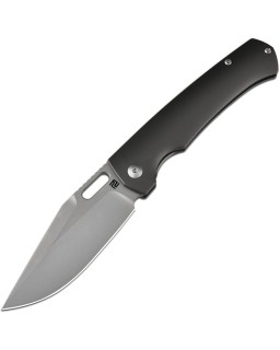 Artisan Cutlery Revel S90V premium steel sand blast finish blade Button Lock Black Titanium handle