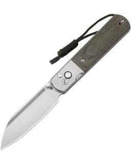 Artisan Cutlery Holm Button Lock S90V steel stonewash finish OD green micarta handle