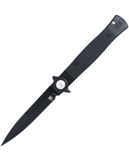 Cobratec Knives Stiletto VG-10 steel black finish Button Lock Black G10 handle Switzerland Legal