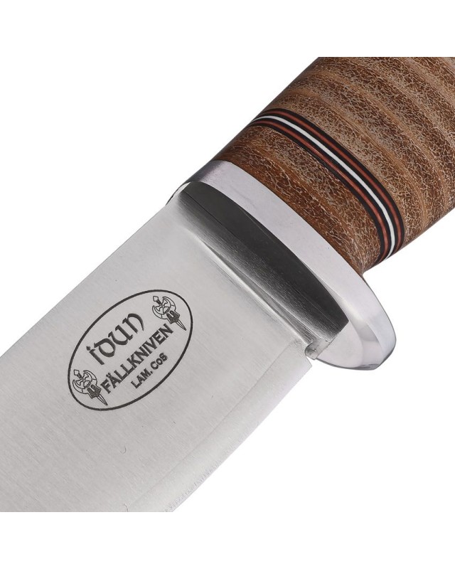 FALLKNIVEN Idun Lam. CoS fixed blade satin finish laminate cobalt steel blade stacked leather handle black leather sheat