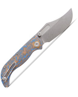 Vosteed Naga S35VN steel stonewash finish button lock Ocean micarta handle bowie blade