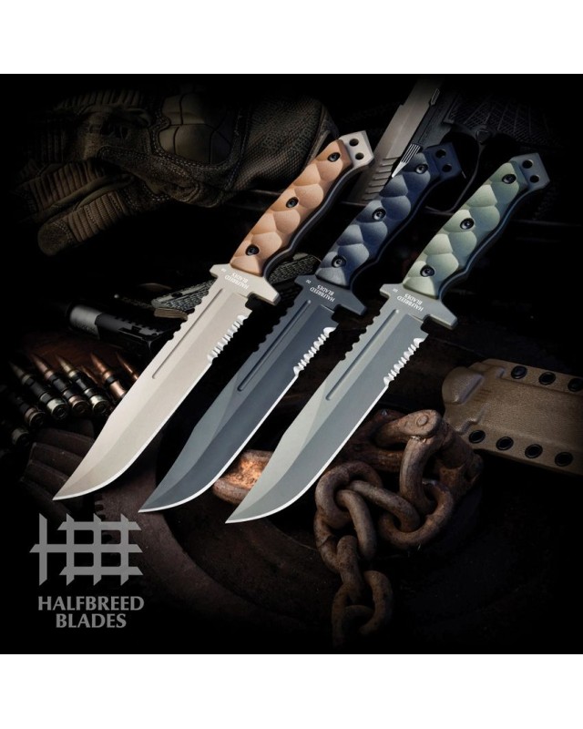 Halfbreed Blades Large Infantry Knife Gen 2 Full Tang D2 Steel black Teflon coated steel black G10 handle Black kydex sh