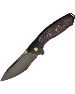 Remette King Fisher M390 premium steel blackwash finish Black Titanium handle with Copper foil and Carbon Fiber inlay fr