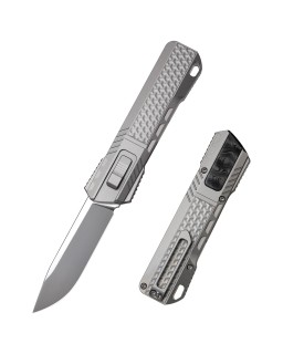 Remette Leopard Knife M390 premium steel light gray titanium handle Black CF inlay gravity knife (OTF Manual Opening Swi