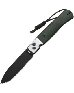CJRB Glacier Button Lock AR-RPM9 steel blackwash finish blade polished steel bolsters green micarta handle