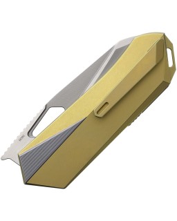 Remette Woodpecker M390 stainless steel bead blast finish blade Gold Titanium Handle Framelock