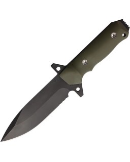 1881 Knife Works AIO 2 Fixed Blade Full Tang 105HC carbon steel OD Green G10 handle Brown leather sheath
