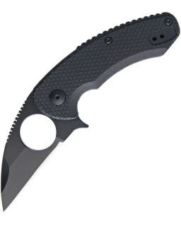 Brous Blades SSF Silent Soldier Linerlock D2 tool steel blackout finish Wharncliffe blade Black polymer handle Finger ri