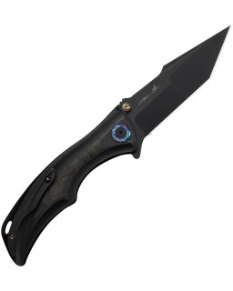 WEKNIFE Tighe Knife Satin Bohler M390 Tanto Blade Polished Black Titanium Integral Handle Yellow Carbon Fiber Inlay Butt