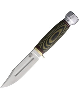 Bark River Knives Gladstone Hunter CPM 154 stainless steel Fixed Blade Black and green Micarta handle brown leather shea