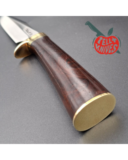 Randall Made Knives Model 8-4 forged stainless steel ironwood handle brass guard and pommel brown leather sheath