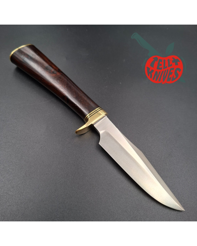 Randall Made Knives Model 8-4 forged stainless steel ironwood handle brass guard and pommel brown leather sheath