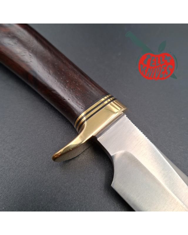 Randall Made Knives Model 8-4 forged stainless steel ironwood handle brass guard and pommel brown leather sheath