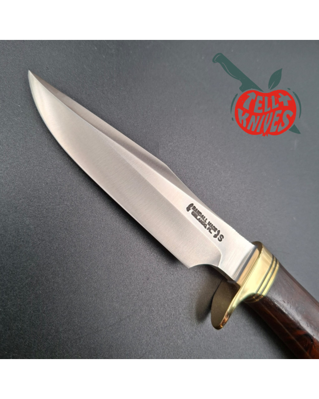 Randall Made Knives Model 8-4 forged stainless steel ironwood handle brass guard and pommel brown leather sheath