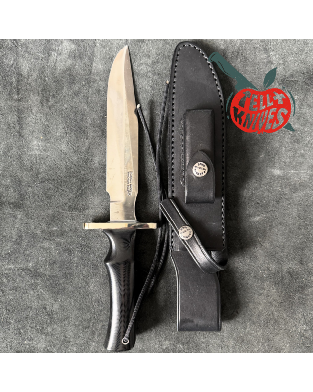 Randall Made Knives Model 16 SP1 Fighter forged stainless steel black micarta handle nickel silver guard black leather s