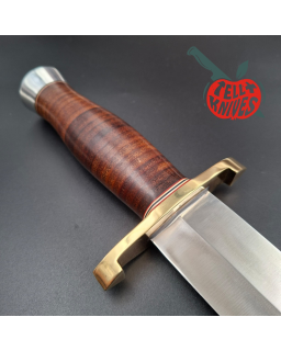 Model 12-13 Thorp carbon steel stacked leather handle brass guard Duralumin pommel brown leather sheath with stone