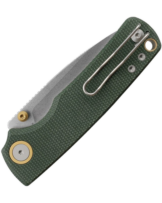 Vosteed Porcupine Top 14C28N Sandvik steel Stonewash Finish Blade Green micarta handle Linerlock Stud