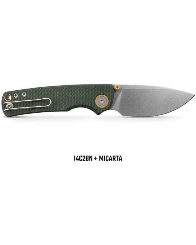 Vosteed Porcupine Top 14C28N Sandvik steel Stonewash Finish Blade Green micarta handle Linerlock Stud