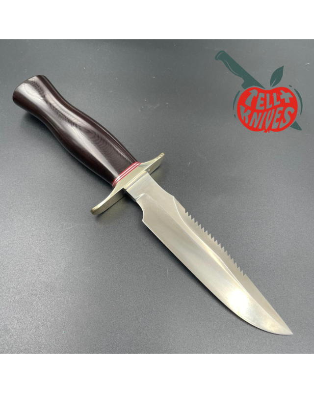 Randall Made Knives Model 1-6 forged stainless steel brown micarta handle sawteeth nickel silver guard brown leather she