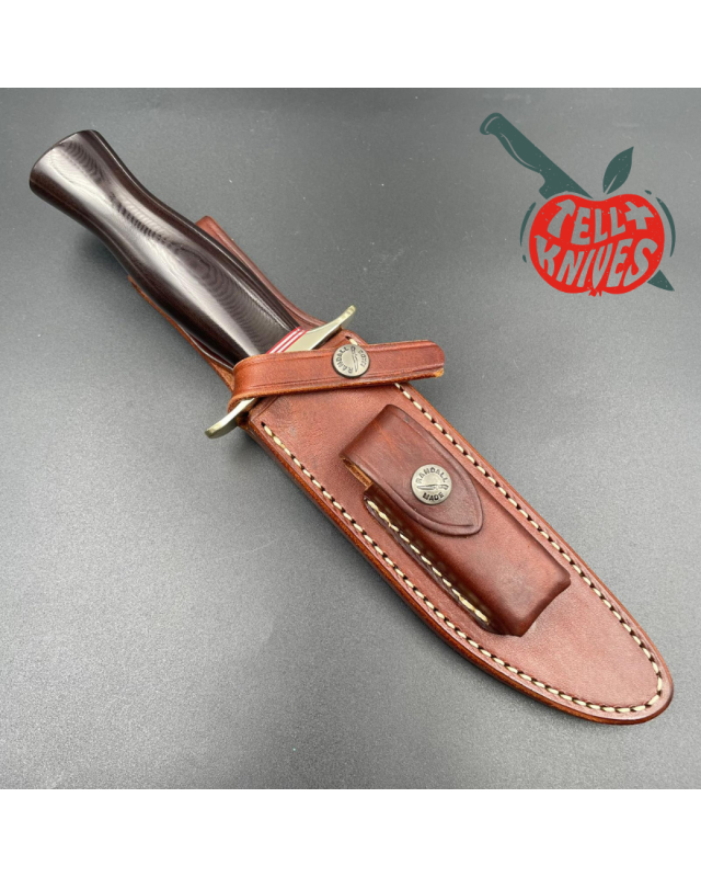 Randall Made Knives Model 1-6 forged stainless steel brown micarta handle sawteeth nickel silver guard brown leather she