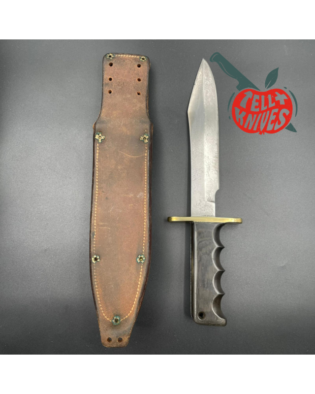 Randall Made Knives Vietnam Era Solingen Model 14 7.5 Humpback forged carbon steel green micarta handle brass hilt brown