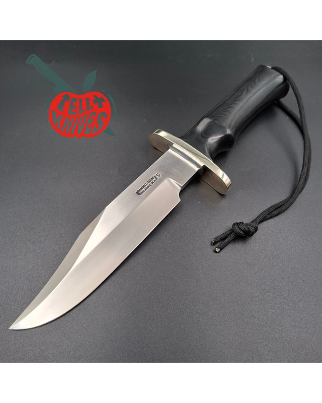 Randall Buxton Fighter Full Tang Stainless steel nickel silver forward curved hilt black micarta handle black leather sh