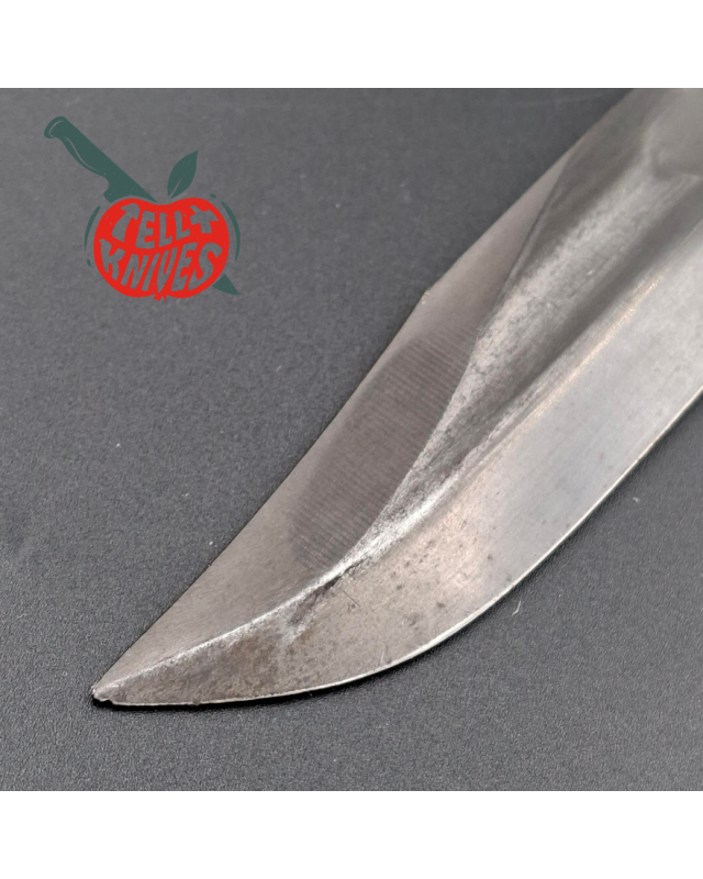 KABAR MK2 Fighting Knife WWII Era black carbon steel blade stacked leather handle gray plastic sheath