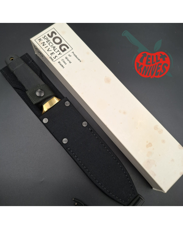SOG Tech II SEKI JAPAN SK5 carbon steel blade satin finish brass guard Kraton handle Cordura sheath with original box