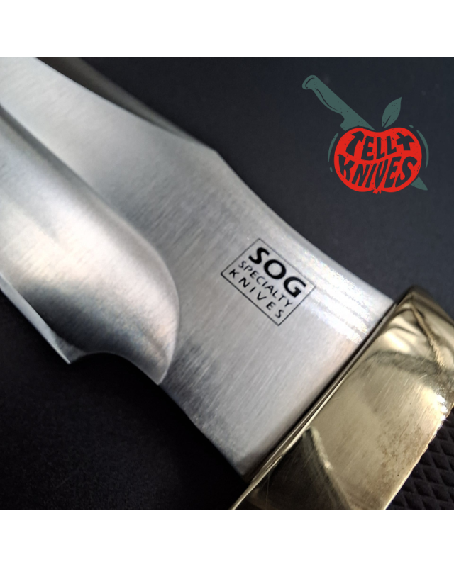 SOG Tech II SEKI JAPAN SK5 carbon steel blade satin finish brass guard Kraton handle Cordura sheath