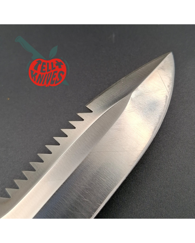 Randall Made Knives Model 18 5.5 forged stainless steel tubular handle brass guard brown leather sheath brass skull crus