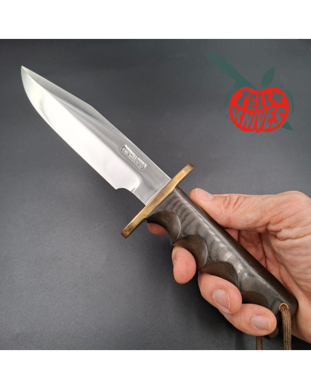 Randall Made Knives Vintage 70ies Model 15 Airman forged carbon steel brown micarta four fingers grip handle brass guard