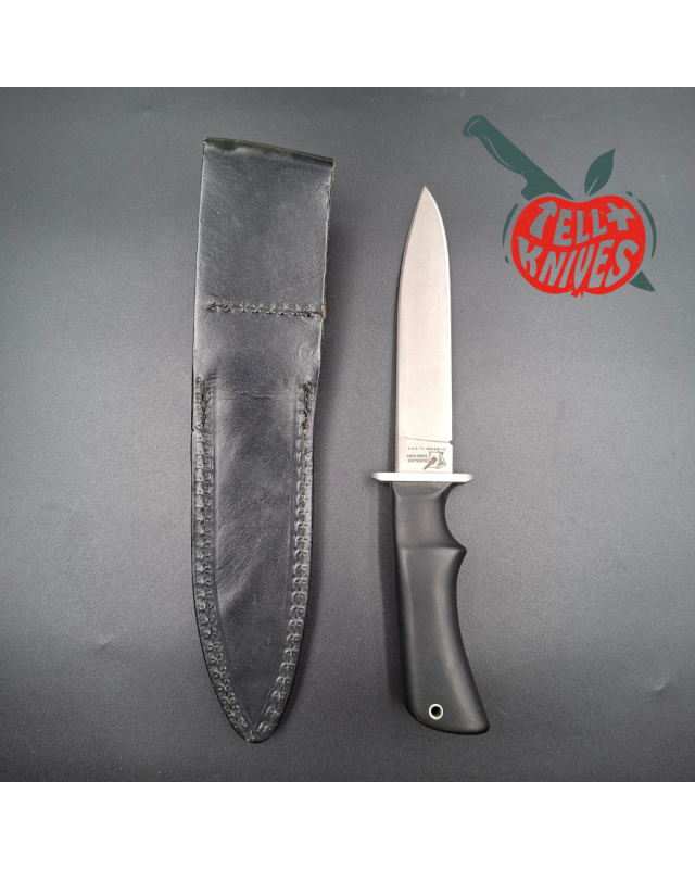 Blackjack Knives Model AWAC fixed blade knife Sandvik 12C27 Stainless Steel blade black micarta handle black leather she