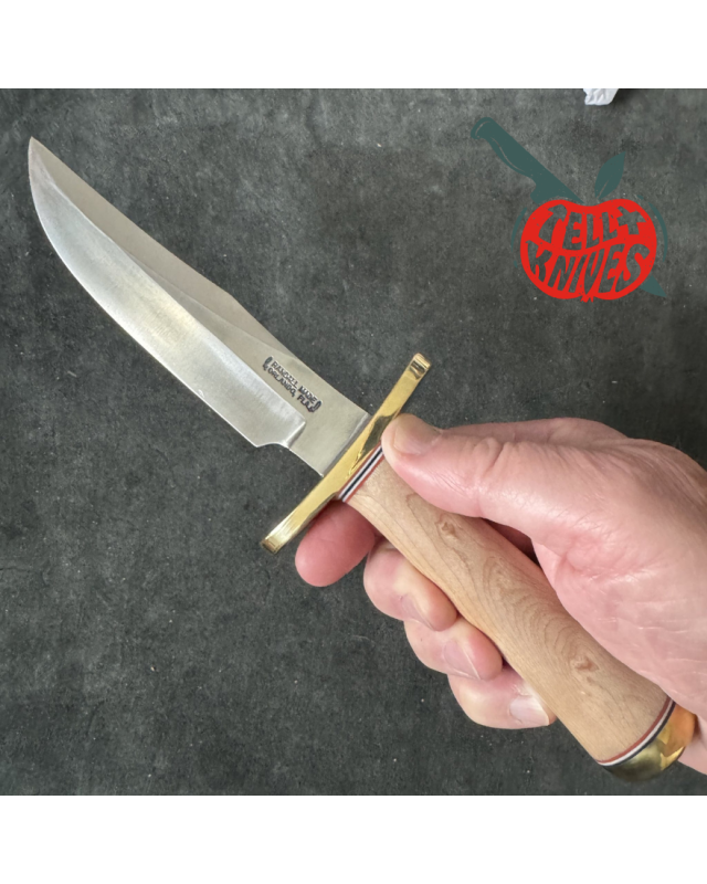 Randall Made Knives Model 12 - 6 Little Bear forged carbon steel concave shape Maple wood handle Forward curved brass hi
