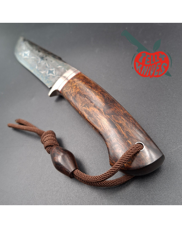 Sergey Shidlovskiy Custom Knives Model Sasquatch Mosaic Damascus blade Wenge wood handle brown leather sheath