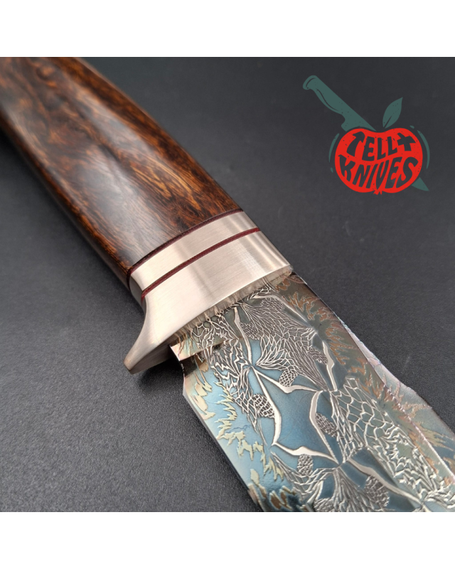 Sergey Shidlovskiy Custom Knives Model Sasquatch Mosaic Damascus blade Wenge wood handle brown leather sheath