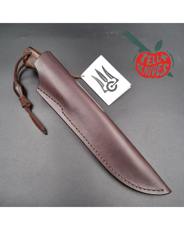 Sergey Shidlovskiy Custom Knives Model Sasquatch Mosaic Damascus blade Wenge wood handle brown leather sheath