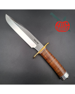 Randall Made Knives Model 14 - 7.5 forged carbon steel 1 brass guard stacked leather handle brown leather sheath