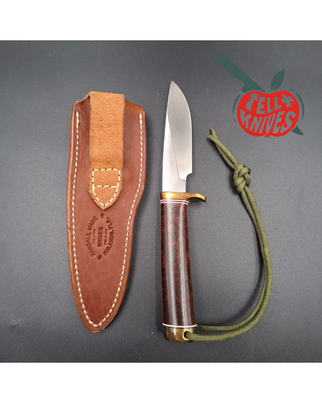 Randall Made Knives Model 26 - 4 Pathfinder stainless steel burl wood handle brass guard and pommel