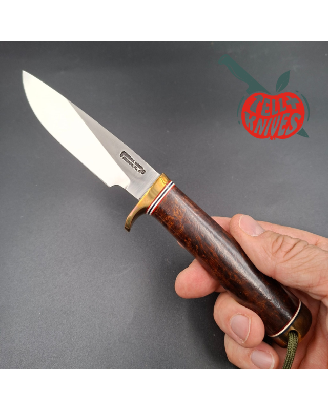 Randall Made Knives Model 26 - 4 Pathfinder stainless steel burl wood handle brass guard and pommel