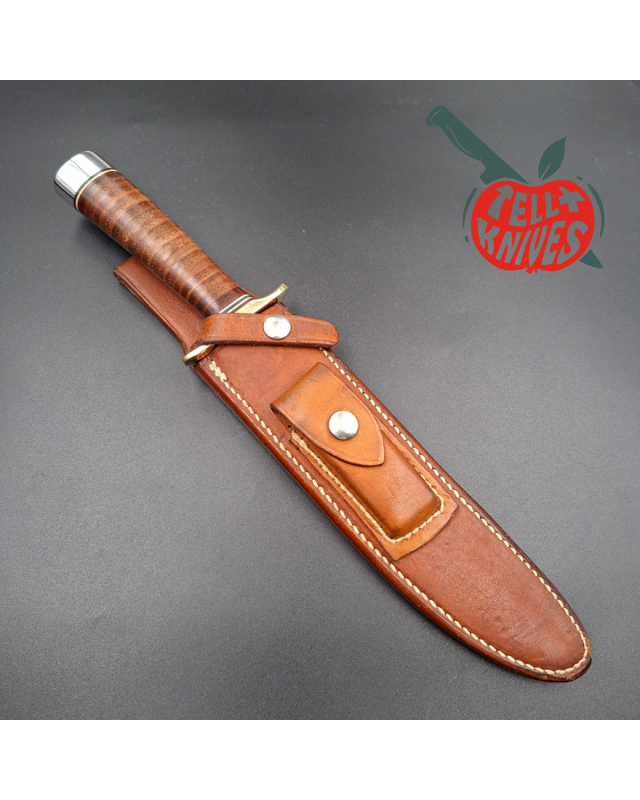 Randall Made Knives Vietnam Era Model 1-8 forged carbon steel stacked leather brown leather sheath with stone